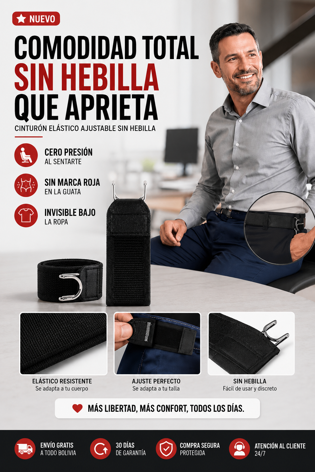 Cinturón Elástico Tactico Sin Hebilla Pack 2unidades